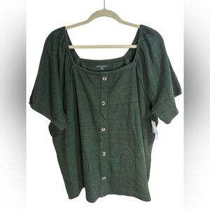 Lane Bryant Green Off The Shoulder Button Up Blouse - 22/24